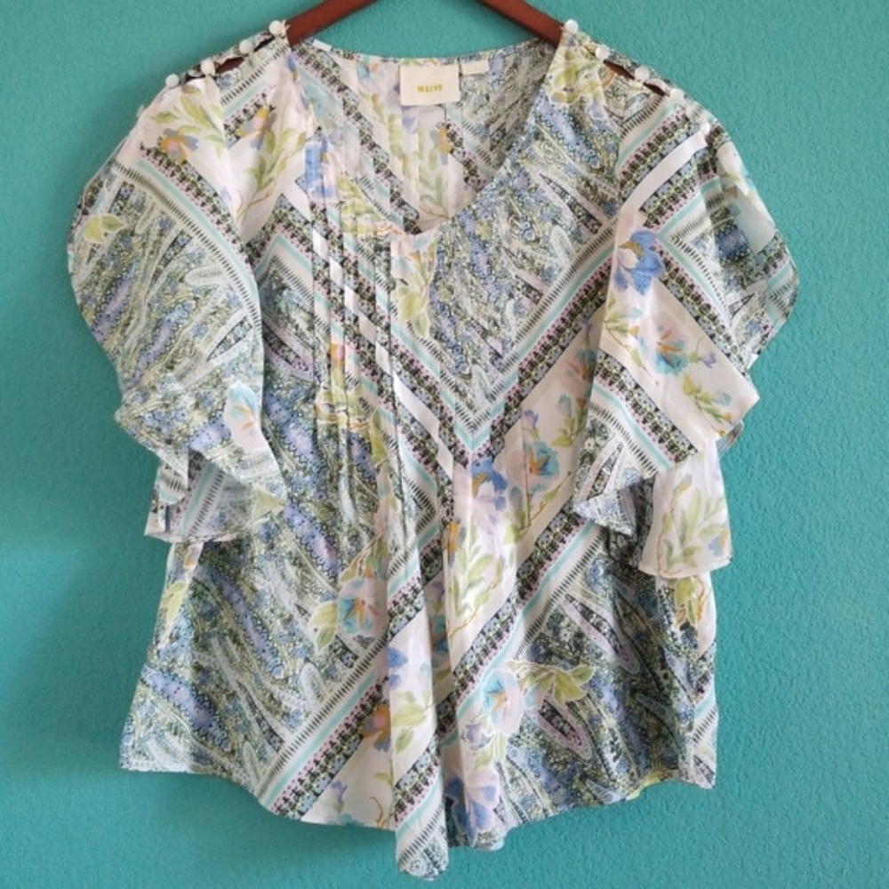Anthropologie Multi-Color Flutter Sleeve Top - image 2